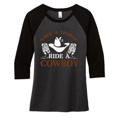 retro Save A Horse Ride A Cowboy  Women's Tri-Blend 3/4-Sleeve Raglan Shirt