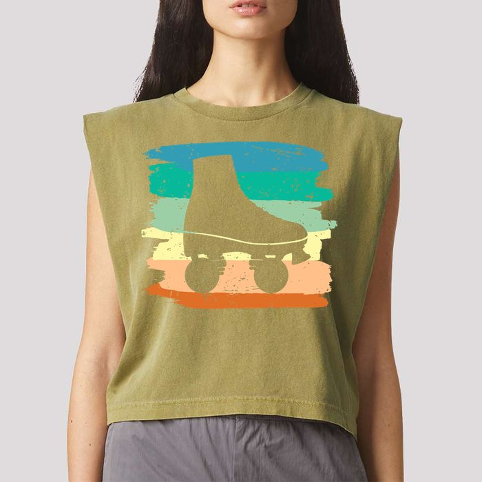 Roller Skating Art 80s Roller Derby Rollerskate Garment-Dyed Women's Muscle Tee