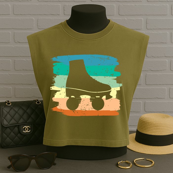 Roller Skating Art 80s Roller Derby Rollerskate Garment-Dyed Women's Muscle Tee