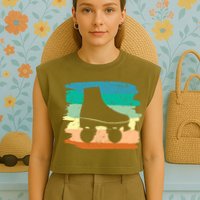 Roller Skating Art 80s Roller Derby Rollerskate Garment-Dyed Women's Muscle Tee