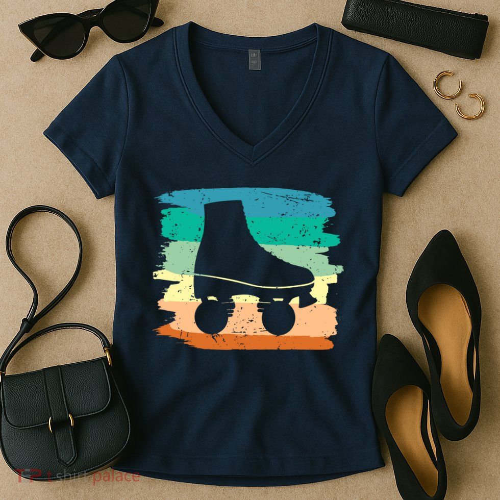 Roller Skating Art 80s Roller Derby Rollerskate Women's V-Neck T-Shirt