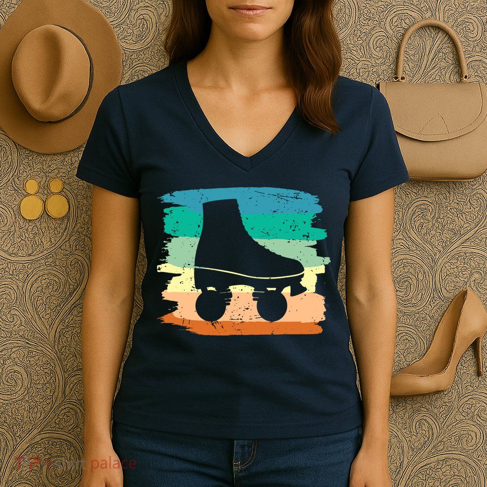 Roller Skating Art 80s Roller Derby Rollerskate Women's V-Neck T-Shirt