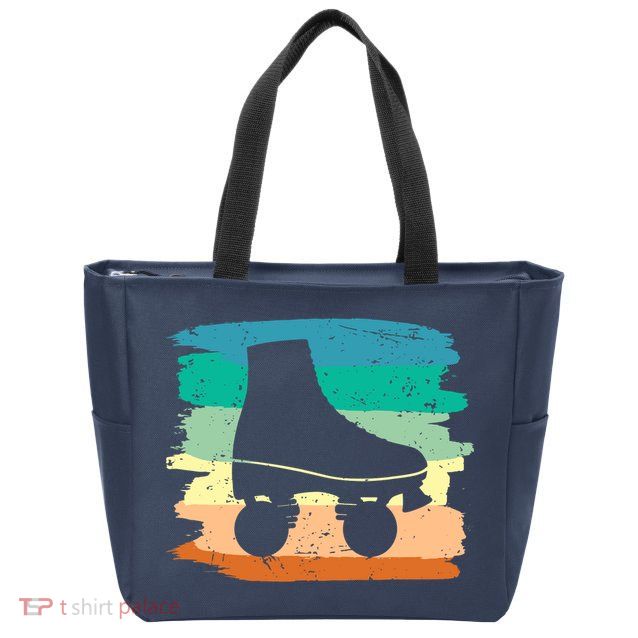 Roller Skating Art 80s Roller Derby Rollerskate Zip Tote Bag