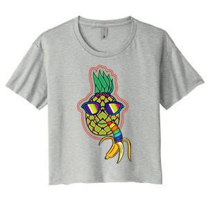 Rainbow Striped Banana Pineapple Cute Gift Fruit Great Gift Women's Crop Top Tee