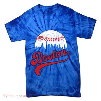 Retro Skyline Boston Baseball Gift Tie-Dye T-Shirt