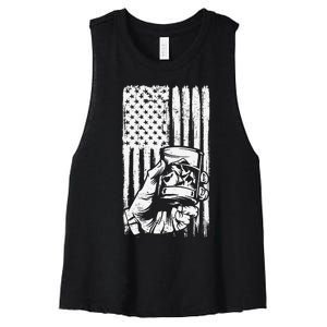 Retro Scotch Bourbon Whisky 4th of July Women's Racerback Cropped Tank