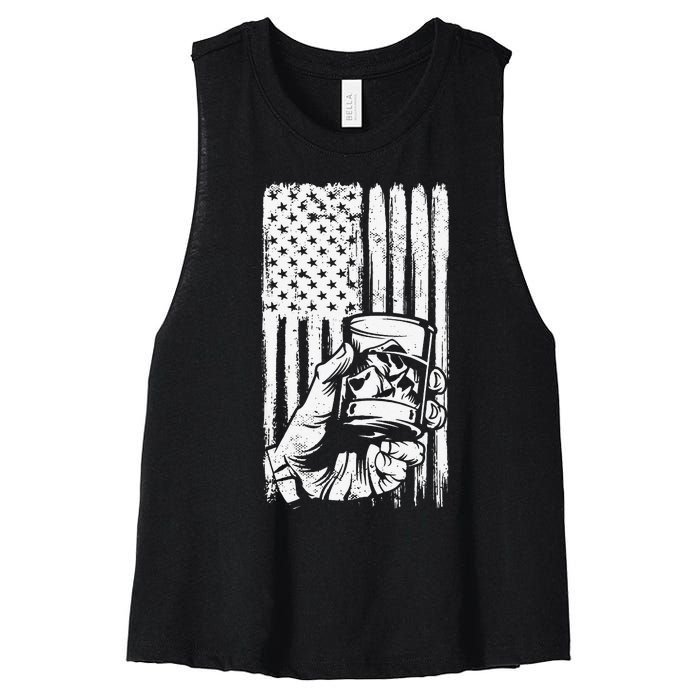 Retro Scotch Bourbon Whisky 4th of July Women's Racerback Cropped Tank