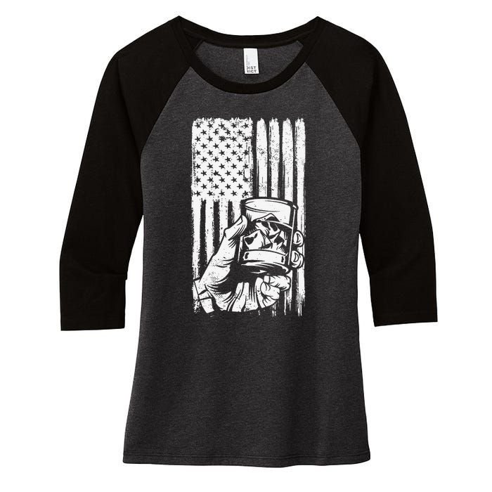 Retro Scotch Bourbon Whisky 4th of July Women's Tri-Blend 3/4-Sleeve Raglan Shirt