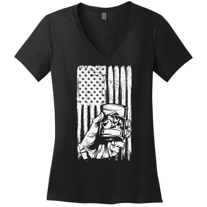 Retro Scotch Bourbon Whisky 4th of July Women's V-Neck T-Shirt