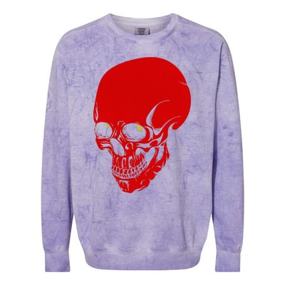 Red Skull Black Light Glowing Eyes Graphic Colorblast Crewneck Sweatshirt