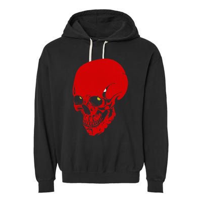 Red Skull Black Light Glowing Eyes Graphic Garment-Dyed Fleece Hoodie