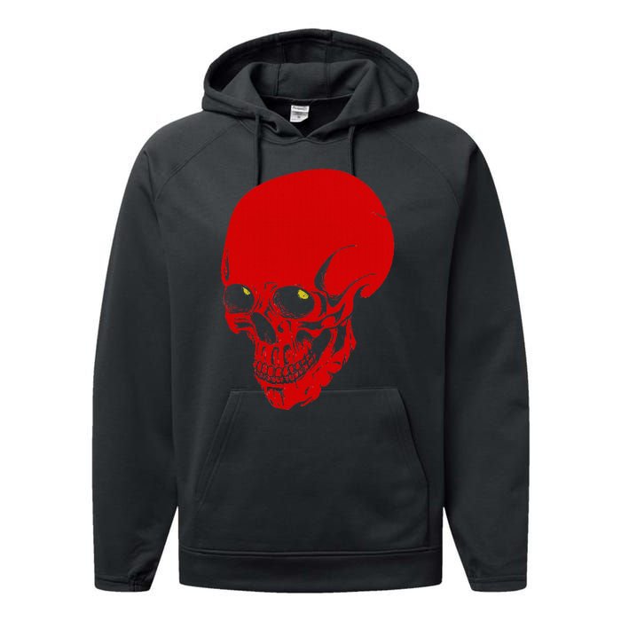 Red Skull Black Light Glowing Eyes Graphic Performance Fleece Hoodie