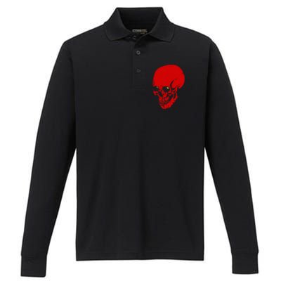 Red Skull Black Light Glowing Eyes Graphic Performance Long Sleeve Polo