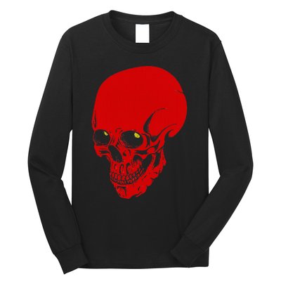 Red Skull Black Light Glowing Eyes Graphic Long Sleeve Shirt