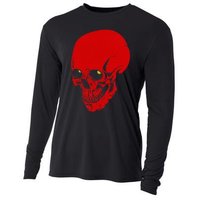 Red Skull Black Light Glowing Eyes Graphic Cooling Performance Long Sleeve Crew