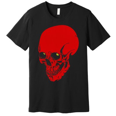 Red Skull Black Light Glowing Eyes Graphic Premium T-Shirt