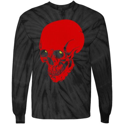 Red Skull Black Light Glowing Eyes Graphic Tie-Dye Long Sleeve Shirt