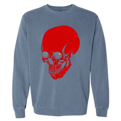 Red Skull Black Light Glowing Eyes Graphic Garment-Dyed Sweatshirt