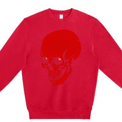 Red Skull Black Light Glowing Eyes Graphic Premium Crewneck Sweatshirt