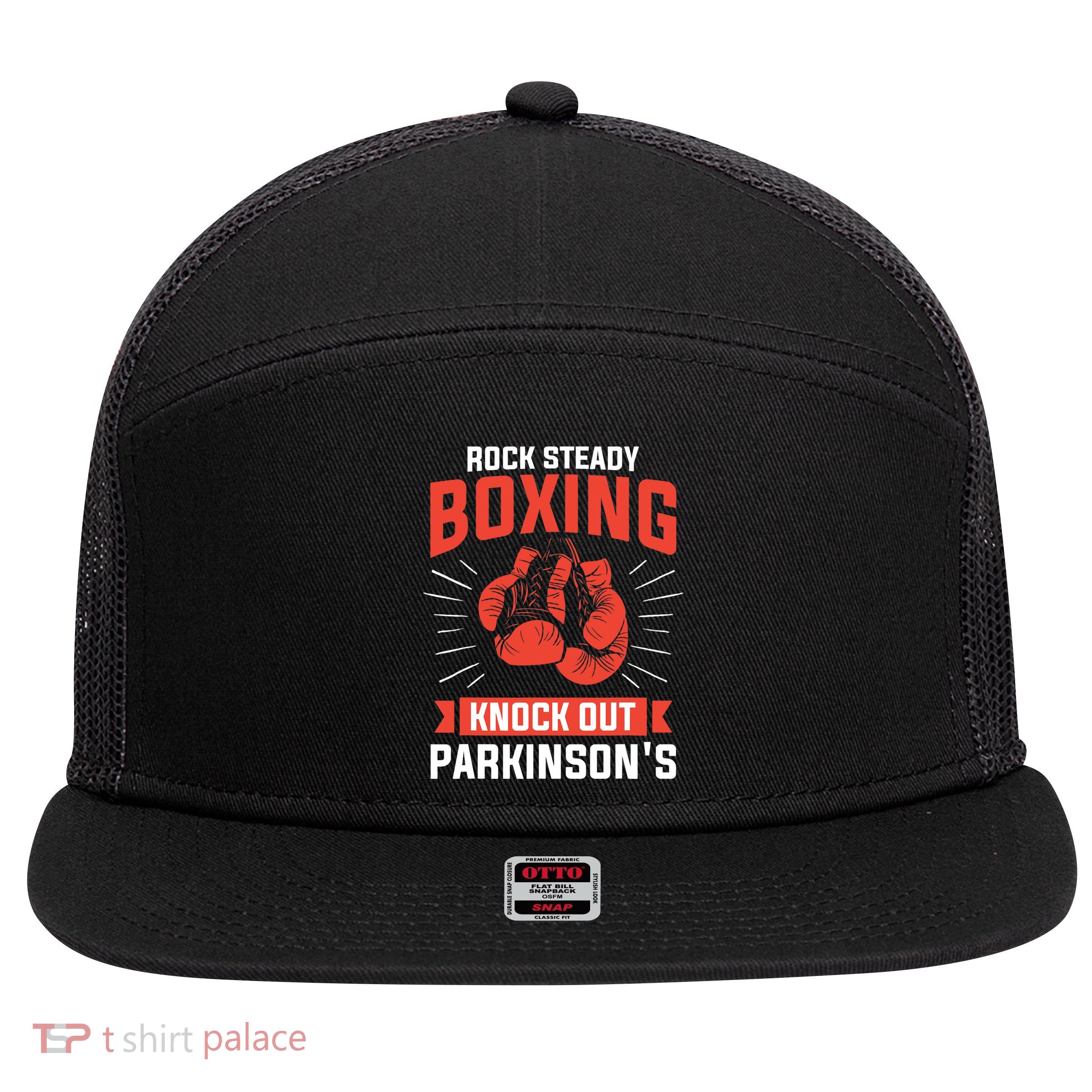 Rock Steady Boxing Knock Out Parkinson's Boxer 7 Panel Mesh Trucker Snapback Hat