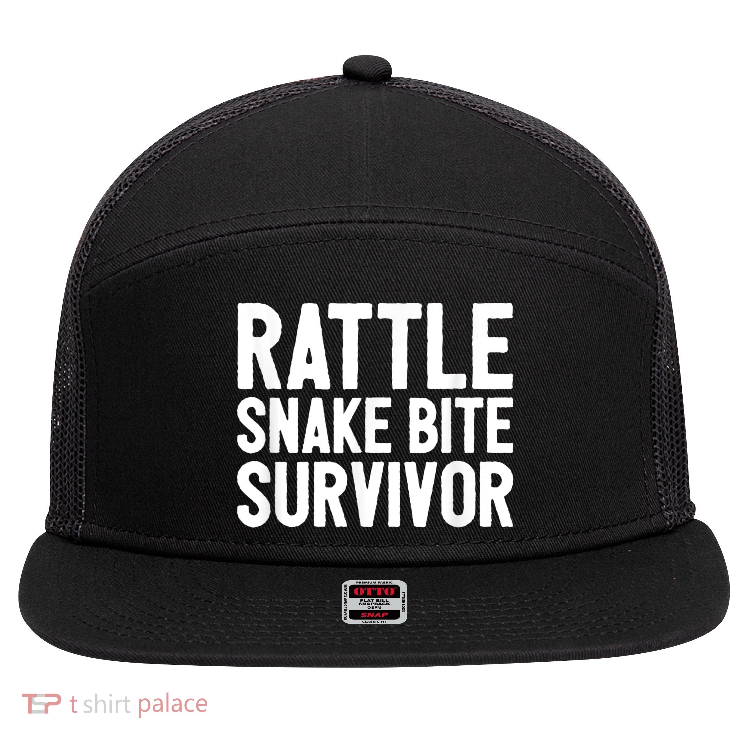 Rattle Snake Bite Survivor Rattlesnake Hospital 7 Panel Mesh Trucker Snapback Hat