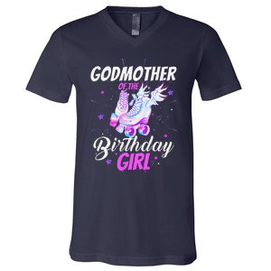 Roller Skate Birthday Godmother Funny Roller Skating Party V-Neck T-Shirt