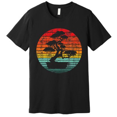 Retro Sunset Bonsai Tree Gardener Japan Japanese Culture Premium T-Shirt