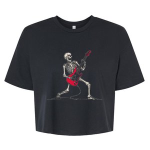 Rocker Skeleton Bass Guitar Guitarist Halloween Bella+Canvas Jersey Crop Tee