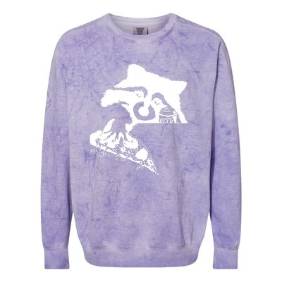 Raccoon Stealing Beer And Pizza Colorblast Crewneck Sweatshirt