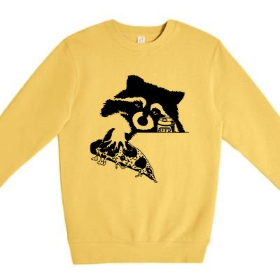 Raccoon Stealing Beer And Pizza Premium Crewneck Sweatshirt