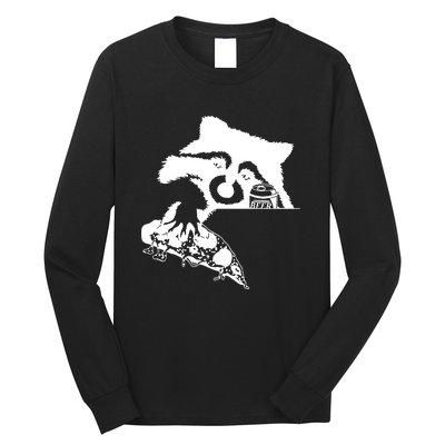 Raccoon Stealing Beer And Pizza Long Sleeve Shirt