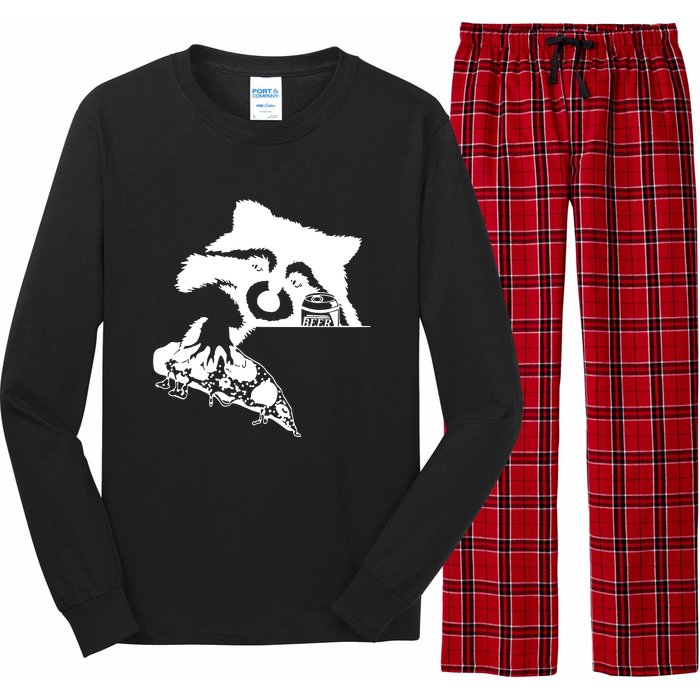 Raccoon Stealing Beer And Pizza Long Sleeve Pajama Set