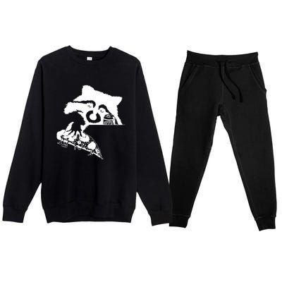 Raccoon Stealing Beer And Pizza Premium Crewneck Sweatsuit Set