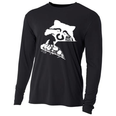 Raccoon Stealing Beer And Pizza Cooling Performance Long Sleeve Crew