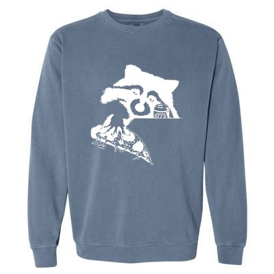 Raccoon Stealing Beer And Pizza Garment-Dyed Sweatshirt