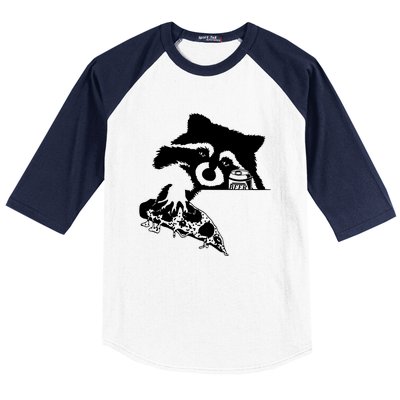 Raccoon Stealing Beer And Pizza Baseball Sleeve Shirt