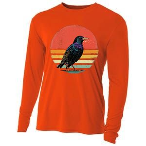 Retro Starling Bird Animal Birdwatcher Bird Lover Cooling Performance Long Sleeve Crew