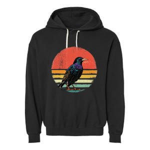 Retro Starling Bird Animal Birdwatcher Bird Lover Garment-Dyed Fleece Hoodie