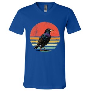 Retro Starling Bird Animal Birdwatcher Bird Lover V-Neck T-Shirt