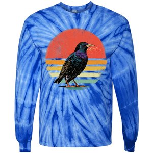 Retro Starling Bird Animal Birdwatcher Bird Lover Tie-Dye Long Sleeve Shirt