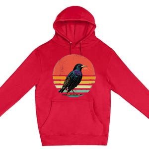 Retro Starling Bird Animal Birdwatcher Bird Lover Premium Pullover Hoodie