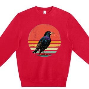 Retro Starling Bird Animal Birdwatcher Bird Lover Premium Crewneck Sweatshirt