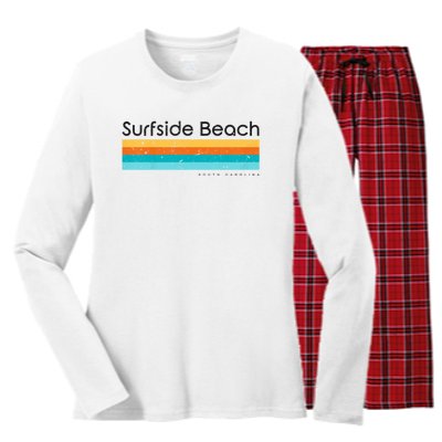 Retro Surfside Beach South Carolina Vintage Women's Long Sleeve Flannel Pajama Set 