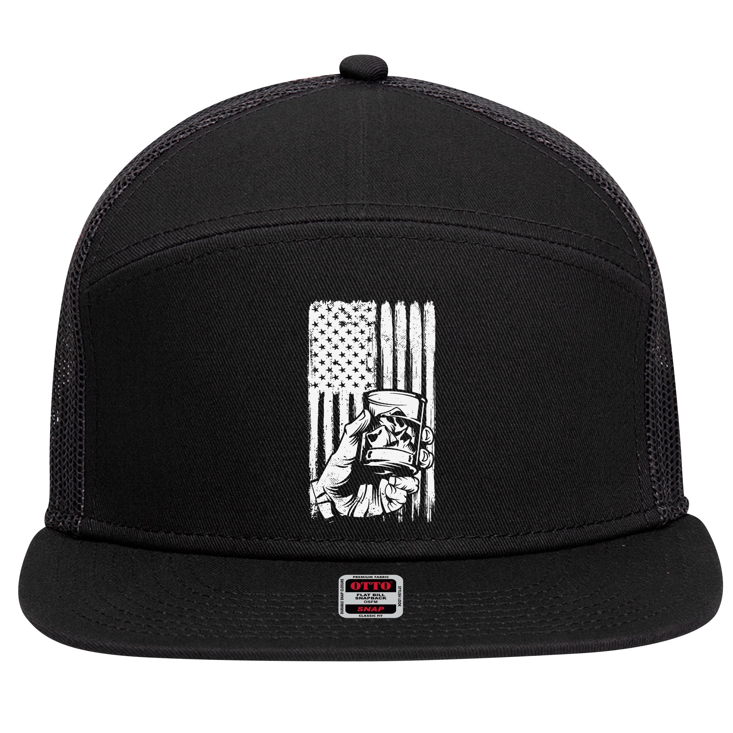Retro Scotch Bourbon Whisky 4th of July 7 Panel Mesh Trucker Snapback Hat
