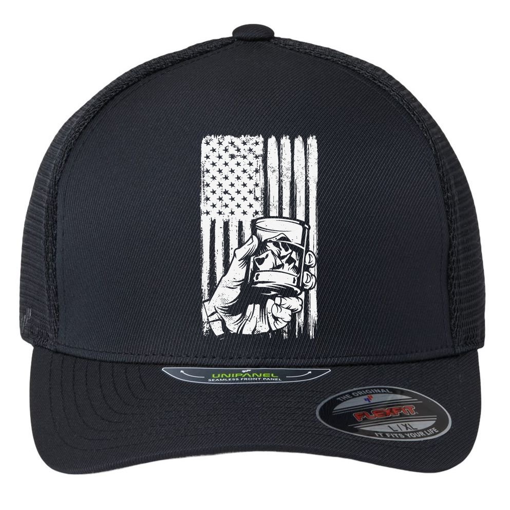 Retro Scotch Bourbon Whisky 4th of July Flexfit Unipanel Trucker Cap