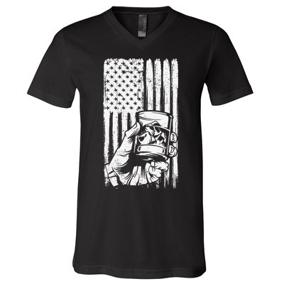 Retro Scotch Bourbon Whisky 4th of July V-Neck T-Shirt
