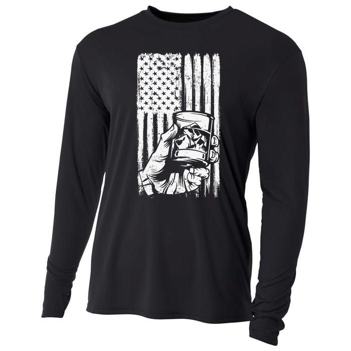 Retro Scotch Bourbon Whisky 4th of July Cooling Performance Long Sleeve Crew