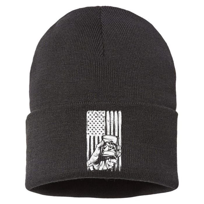 Retro Scotch Bourbon Whisky 4th of July Sustainable Knit Beanie