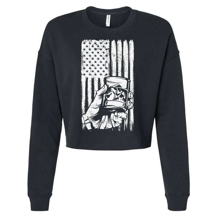 Retro Scotch Bourbon Whisky 4th of July Cropped Pullover Crew