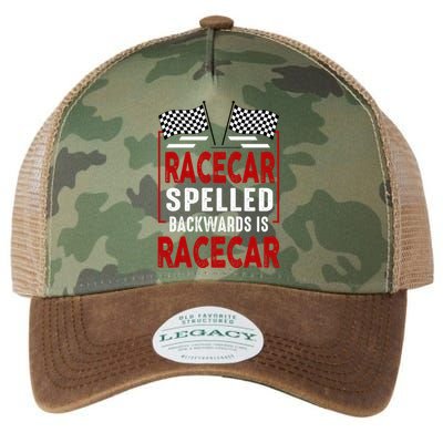 Racecar Spelled Backwards Funny Car Mechanic Race Car Legacy Tie Dye Trucker Hat